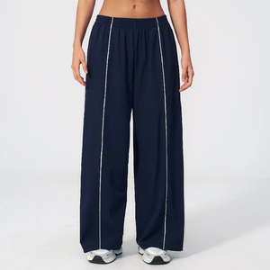 Survêtements ajustés pour femmes, pantalons amples à taille élastique pleine longueur, couleur unie, respirants, pour loisirs, pour hommes - Product Image 5