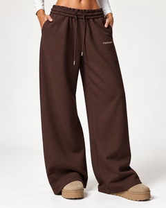 Pantalones Deportivos de Felpa para Mujer F2WIN, Color Azul Marino, Pierna Ancha, Cintura Alta con Cordón, Corte Holgado Informal, Largos, Color Sólido - Product Image 3