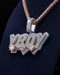 Hip Hop Moissanite Letter Pendant 925 <b>Silver</b> Iced Out <b>Charms</b> Men's Everyday Wear Round Brilliant Cut Micro Insert Pave Pendant - Product Image 4
