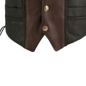 Gilet de motard en cuir premium pour homme, vêtement de club moto en cuir véritable avec fermeture latérale à lacets - Product Image 3