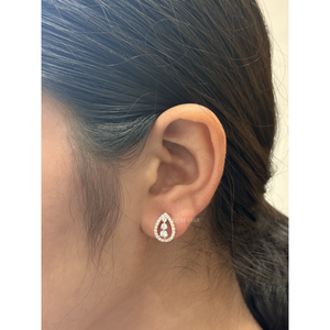 Modernos Pendientes Colgantes con Halo de Perlas y Diamantes Redondos de 0.65 Ct, Oro de 14K, Joyería Fina para Mujer, Diseño Personalizado de Fabricante - Product Image 1