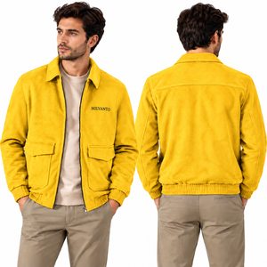 Yellow Custom <b>Men's</b> Brown <b>Suede</b> Fabric <b>Jacket</b> | Premium Regular Fit Winter <b>Jacket</b> For <b>Men's</b> | High Quality Outerwear <b>Jackets</b> - Product Image 1