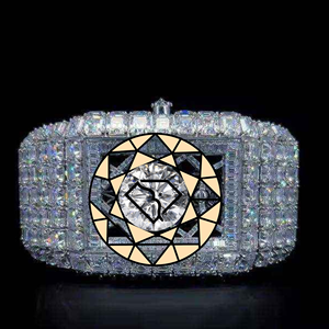 นาฬิกา RAMDUT IMPEX รุ่น Luxury Square Crystal Iced Out Diamond สำหรับทุกเพศ ตัวเรือนสแตนเลสสตีล ระบบควอตซ์ หน้าปัด 46 มม. สไตล์ฮิปฮอปแฟชั่น - Product Image 2