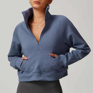 Sudadera corta con capucha y cremallera para mujer, de algodón tejido oversize, cuello redondo, con logo de cristal estampado frontal, para otoño - Product Image 2