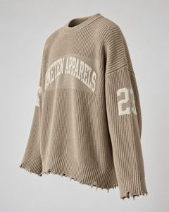 Pull en tricot surdimensionné pour homme Oneten Apparels, beige, col rond, style uniforme scolaire - Product Image 2