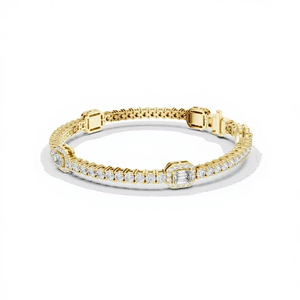 Conjunto de Pulsera de Tenis con Halo de Diamantes de Corte Esmeralda Cultivados en Laboratorio, 5.3CT, Oro Amarillo de 18K con Baño de Rodio, para Uso Diario/Oficina, para Mujer - Product Image 1