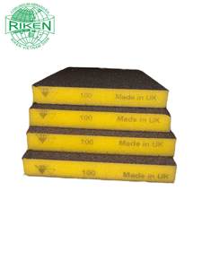 RIKEN Sanding Sponge Block 100 Grit Yellow <b>Foam</b> <b>Pad</b> Made in UK for Hand Sander Abrasive Tools - Product Image 1