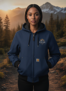 Chaqueta con Capucha y Cierre de Cremallera Alpine Trail, Color Azul Marino Sólido, Logotipo Bordado, Resistente al Viento, Ropa Casual de Invierno, Corte Regular - Product Image 5