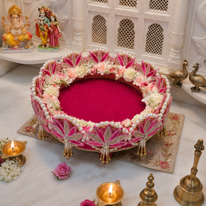 Handmade Pink Floral <b>Wedding</b> Ring Platter Pearl Beaded Engagement Tray for Bridal Ceremony Decor Gift Presentation - Product Image 3
