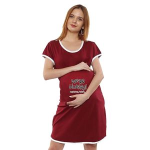 Robe T-shirt de maternité rouge pour femme avec bordure blanche et imprimé lettres, coupe décontractée ample, col rond, manches courtes, en coton tricoté - Product Image 1