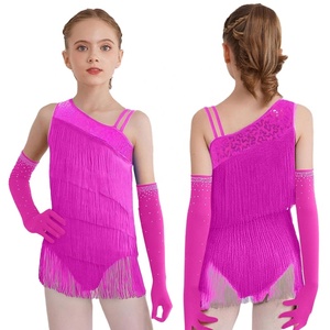 Costume de danse moderne pour filles de 6 à 16 ans, salsa, latin, justaucorps avec gants, performance, compétition, cours, danse contemporaine - Product Image 5