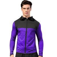 Sweat-shirt à capuche zippé pour homme, coupe ajustée, séchage rapide, tricoté, veste de sport pour l'entraînement, automne, couleur unie gris noir