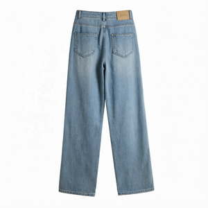 Light Blue Washed Straight Leg Jeans Denim Pants Mid Waist Casual Daily Wear Women's Light Washed High Waist Wide Leg Jeans Loos - Product Image 1