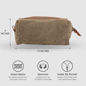 Leather Canvas Durable Large Zipper Waterproof for Bag Travel Organizer Vintage Dopp Kit Cosmetic <b>Storage</b> for Men LCTB-0005 - Product Image 6