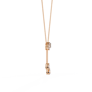 10K 14K 18K Rose Gold Lariat <b>Necklace</b> Featuring Pear and Emerald Cut Lab Grown Diamond Charms with Elegant Dual Dangle Chain - Product Image 2