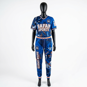 ชุดกางเกงเจอร์ซีย์ตาข่ายโพลีเอสเตอร์พรีเมียม 180 GSM สีน้ำเงิน พิมพ์ลายกราฟิก แต่งแถบยางตัดกัน พร้อมโลโก้สั่งทำ สำหรับผู้หญิง - Product Image 4