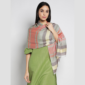 Women's Striped Silk Scarf Long Multi-Functional Casual All Seasons Wear Green <b>Pink</b> Grey Yellow Patterned Shawl - Product Image 3