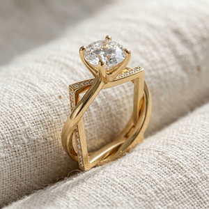 Bague en or 18 carats avec diamant rond brillant, solitaire, pour fiançailles, mariage, bijoux géométriques - Product Image 4