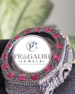 นาฬิกาเพชรหรู Pragalbh Jewels ขอบเพชรชมพู ตัวเรือนสแตนเลสสตีล ประดับเพชรเต็มเรือน สไตล์ฮิปฮอป สำหรับผู้ชายและผู้หญิง - Product Image 4