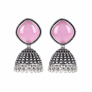 Wholesale Multicolor Stone Oxidized <b>Silver</b> Jhumki <b>Dangle</b> <b>Earrings</b> for Women Direct Factory - Product Image 1