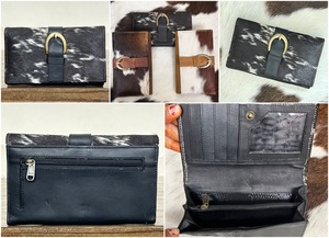 Nouveau véritable fait à la main en cuir de vachette véritable portefeuilles pour femmes portefeuille mince à deux volets en cuir de haute qualité Western pochette sac à main portefeuilles - Product Image 3