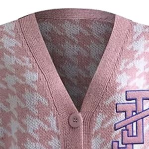 <b>Women</b> Pink <b>White</b> Houndstooth Knit <b>Cardigan</b> V Neck Button Front Long Sleeve Oversized Sweater Casual Fashion Ladies Wholesale - Product Image 3
