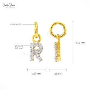 จี้ตัวอักษร R ทำมือ เงินแท้ 925 ประดับเพชรซิคอนทรงกลมสีขาวขนาด 0.9 มม. ชุบไมครอน ลดราคา - Product Image 2