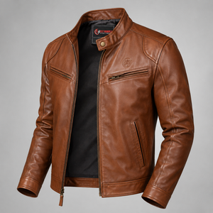 Blouson moto homme Fly Humble en cuir PU bleu, col montant, fermeture éclair, coupe ajustée, coupe-vent, pour l'automne, prix de gros abordable - Product Image 4
