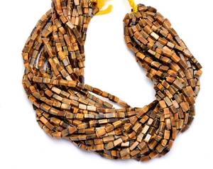 Perles fantaisie œil de tigre jaune, forme cubique, pierres précieuses semi-précieuses naturelles, 4x8mm, pour la création de bijoux - Product Image 1