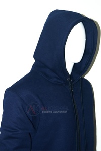 Men's Navy Blue Hooded Fleece Tracksuit <b>Set</b> Full Length Regular Fit Cotton Sweatshirt <b>Jogger</b> Pants Solid Color Side Pockets - Product Image 2