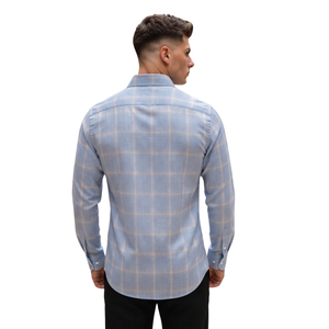 Chemise en flanelle à carreaux bleu clair pour homme, manches longues, boutonnée, décontractée, en tissu brossé doux, style streetwear, vente en gros - Product Image 2