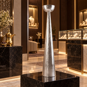 Brûleur à Bakhoor en aluminium et acier inoxydable de grande taille |   Porte-encens sculptural sur pied pour Oud Arabe, idéal pour Majlis, Hôtels et Maisons de Luxe - Product Image 3