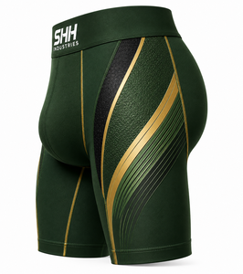 Custom Men Compression Shorts Green Gold Quick Dry Stretch Gym Fitness Running Training Sports Base Layer Tights OEM Private - Product Image 3
