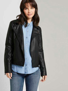 Chaqueta de Motociclista Personalizada de Cuero Genuino y Mezclilla para Mujer, Elegante, Ajustada, con Forro Transpirable de Algodón y Seda, OEM - Product Image 4