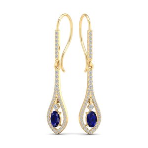 REYES Nouvelle Collection Femme Boucles d'Oreilles Pendantes en Or Massif 14K 18K avec Saphir Bleu Taille Ovale 1 Carat et Moissanite - Product Image 6