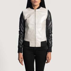 Professional <b>High</b> Quality <b>Leather</b> Women's Jackets <b>Top</b> Selling White Sleeve <b>Leather</b> Jackets For Women - Product Image 1