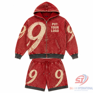 Conjunto de Sudadera con Capucha y Pantalones Cortos para Hombre, Estilo Acid Wash, de Alta Calidad, Marca Saajan International, Diseño Personalizado, Etiqueta Privada OEM, 100% Algodón, Otoño - Product Image 1