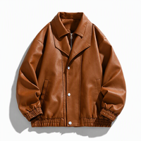 Blouson en cuir pour homme à marque privée, style streetwear hiver, fermeture éclair, avec patch chenille personnalisé et lettres côtelées