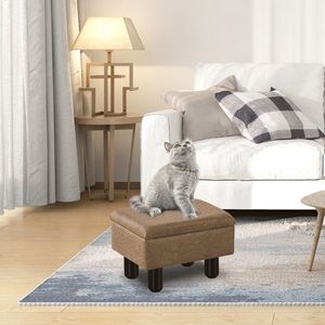 Modern Accent Linen Footrest Storage Ottoman Solid Wood Legs Step <b>Stool</b> <b>Seat</b> for Couch Living Room - Product Image 3