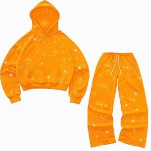 Ensemble de survêtement rose à imprimé étoiles pour femme, coupe décontractée, sweat-shirt et pantalon long avec cordon de serrage et taille élastique - Product Image 4