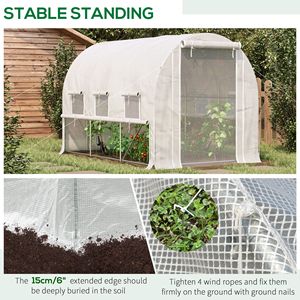 Invernadero tipo túnel de 10FT X 7FT X 7FT para exteriores, con cubierta de PE antidesgarro, puertas blancas con cremallera y ventanas de malla, para jardín o vivero. - Product Image 6