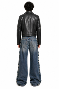Veste en simili cuir noir pour homme, coupe structurée classique, streetwear, design minimaliste, fermeture éclair sur le devant, finition lisse de qualité supérieure - Product Image 2