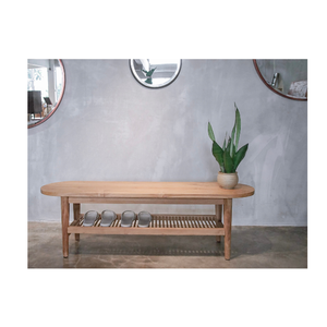 Banc de rangement ovale en bois avec étagère à chaussures pour salon, hôtel, spa - Offre spéciale - Product Image 6