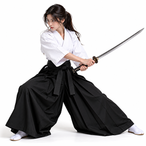 Traje de Artes Marciales Japonés Hakama, Parte Superior Blanca, Parte Inferior Gris, Uniforme Tradicional de Entrenamiento de Aikido e Iaido, Hecho a Medida - Product Image 2