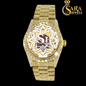 Lujoso elegante reloj de diamantes de moissanita de oro rosa redondeado octogonal analógico de acero inoxidable mecánico joyería de edición limitada - Product Image 2