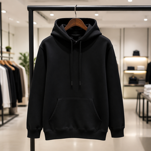 Sweat-shirt à capuche noir pour homme, coupe classique, en molleton de coton, décontracté, avec poche, pour l'automne - Product Image 3