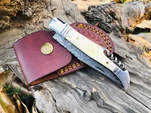 Navaja de bolsillo de Damasco hecha a mano, navaja plegable, regalo para novio, regalo de cumpleaños, regalo para él, regalo de aniversario, navaja EDC, regalo para padrinos de boda - Product Image 5