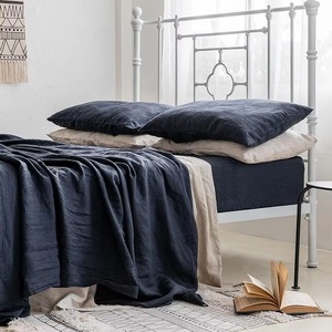 Fabricants chinois de draps plats et draps-housses en lin pur 100% naturel, lavés à la pierre, style vintage, avec taie d'oreiller - Product Image 1