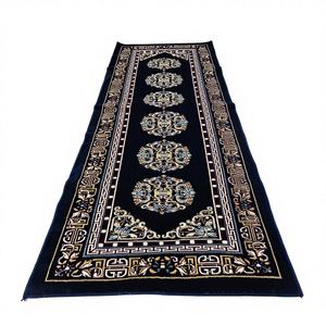 Alfombra de pasillo de tamaño personalizado al por mayor, de terciopelo azul oscuro, tejida en poliéster, hecha a máquina, ecológica, de tamaño mediano, estilo oriental tradicional. - Product Image 1
