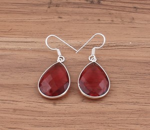 Wholesale <b>Red</b> Quartz Gemstone <b>Drop</b> <b>Earrings</b> 925 Sterling Silver Silver Plated Luxury Wedding & Party Gift Unisex Jewelry - Product Image 1
